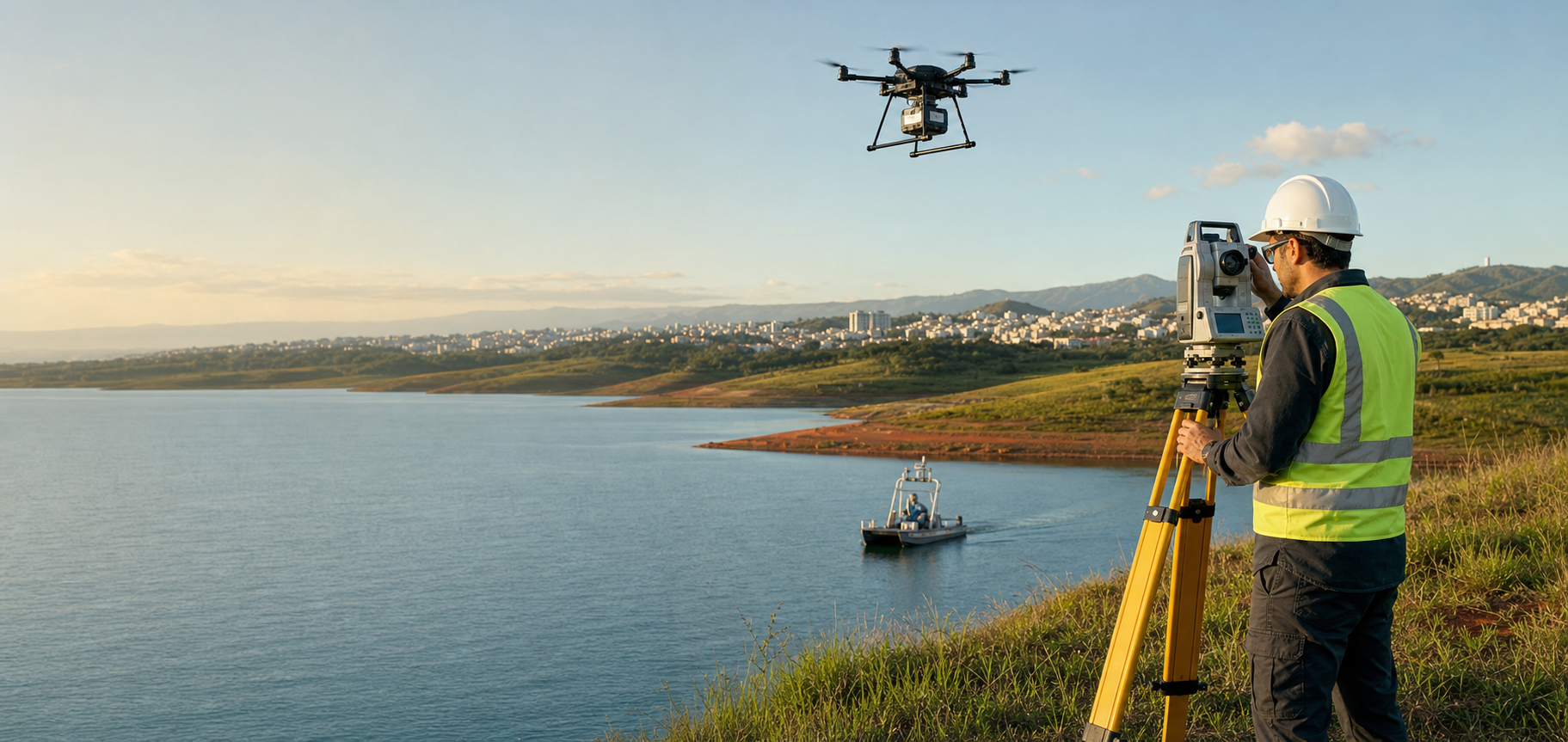 Levantamento topográfico integrado a drone LiDAR e batimetria
